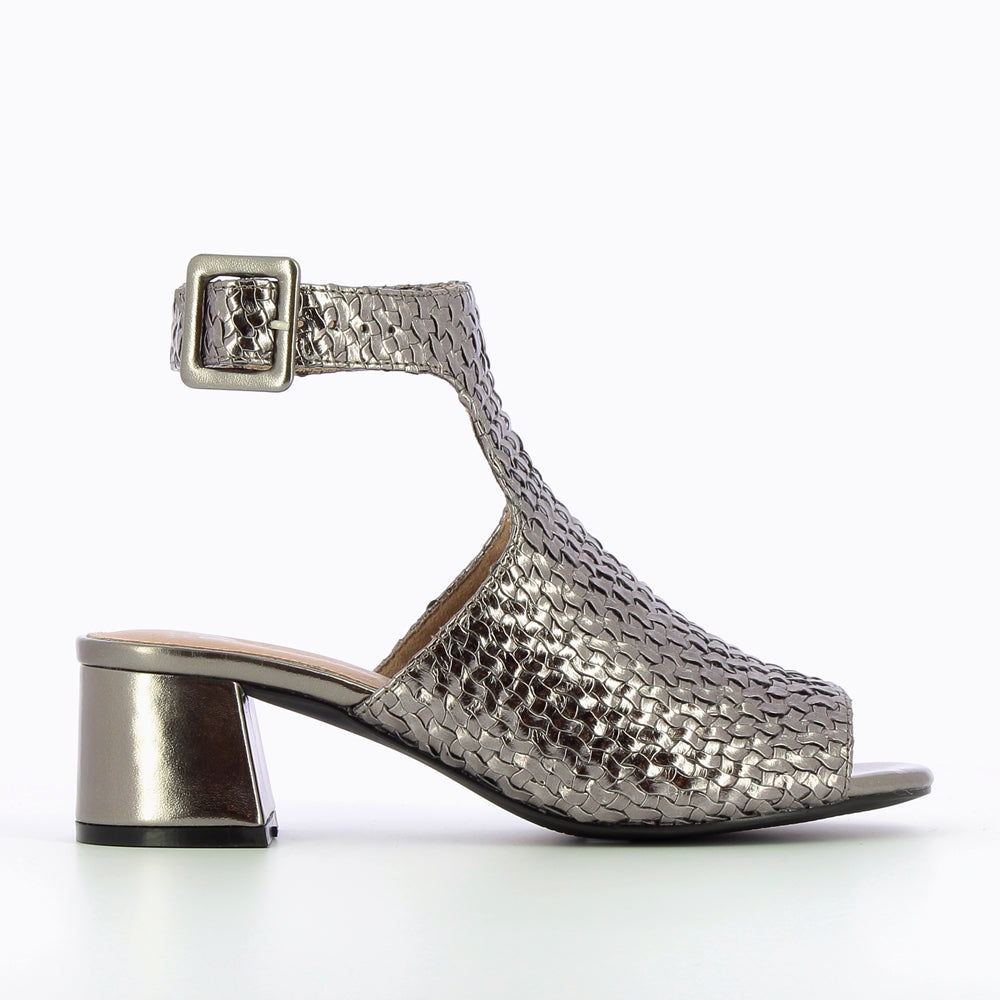 Sandales à talon, Compensées-Sandales Manuëlla anthracite tressées peep-toe