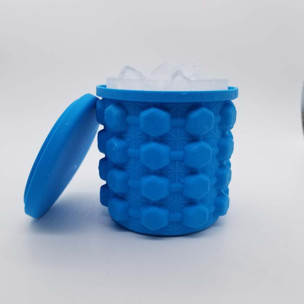 2in1 Silikon Eiswürfel Form Ice Cube Maker Eisbehälter mit Deckel - Blau