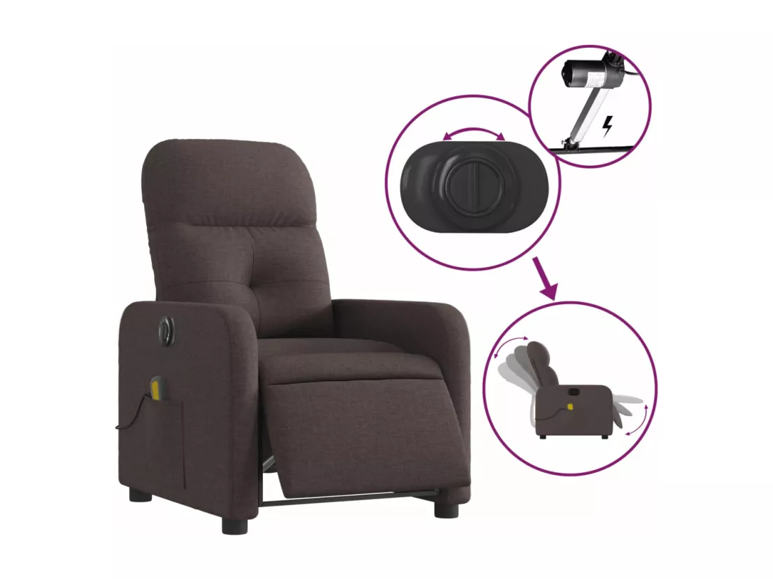 Fauteuil massant inclinable électrique Marron foncé Tissu