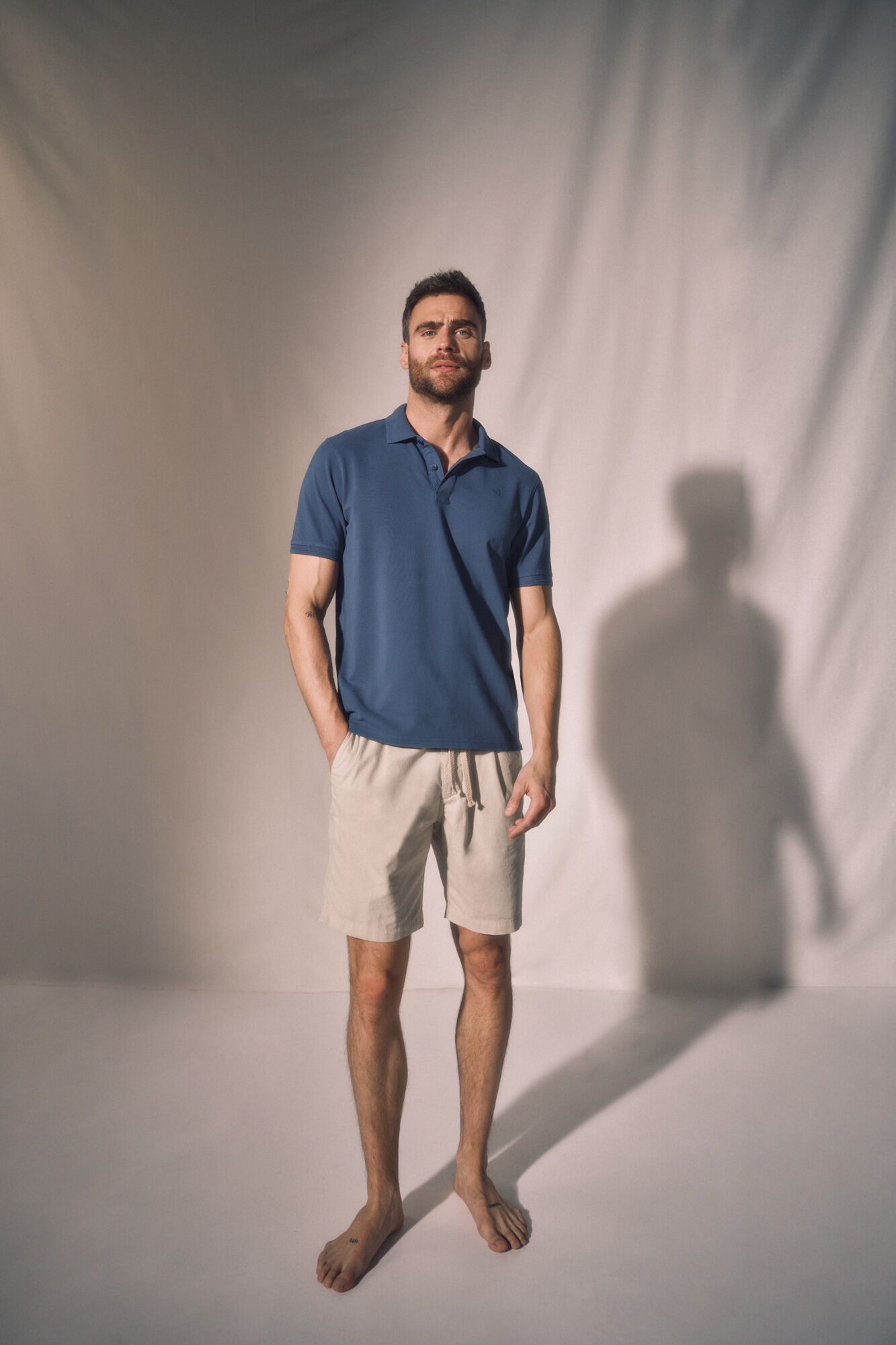 Camisa polo, piqué lavado, avião bordado - Azul