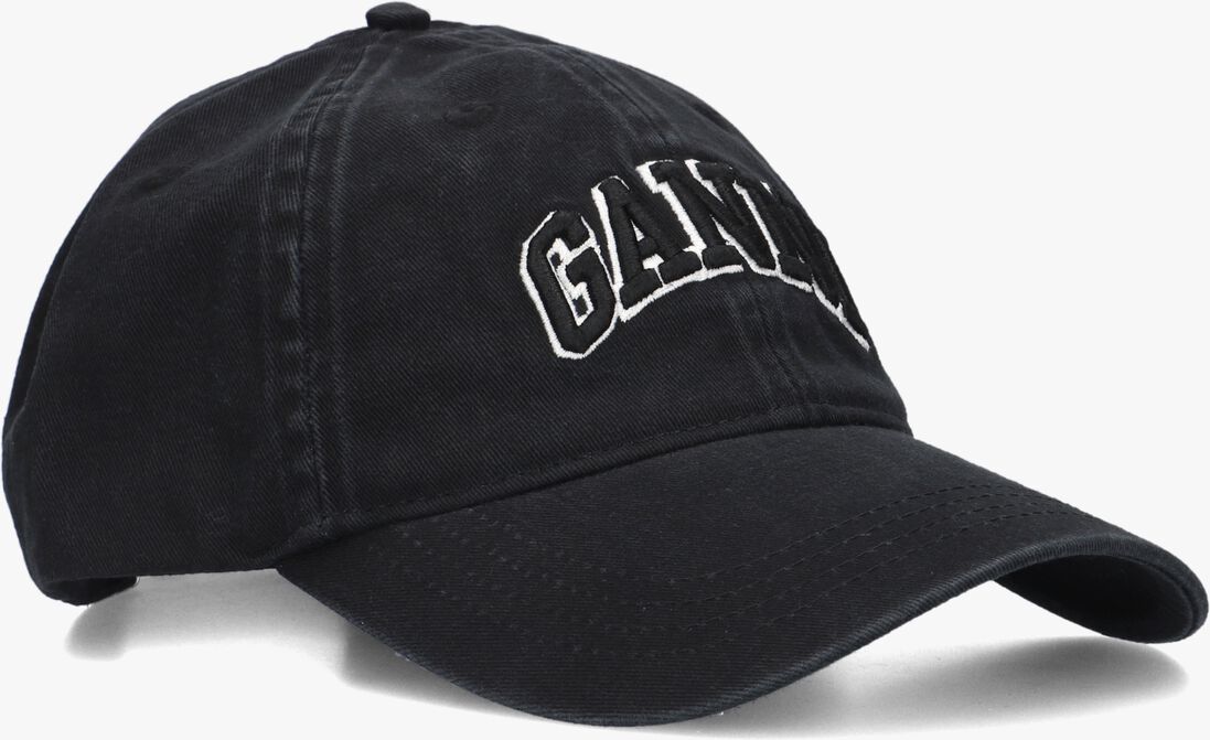 zwarte ganni pet washed cotton canvas cap emb