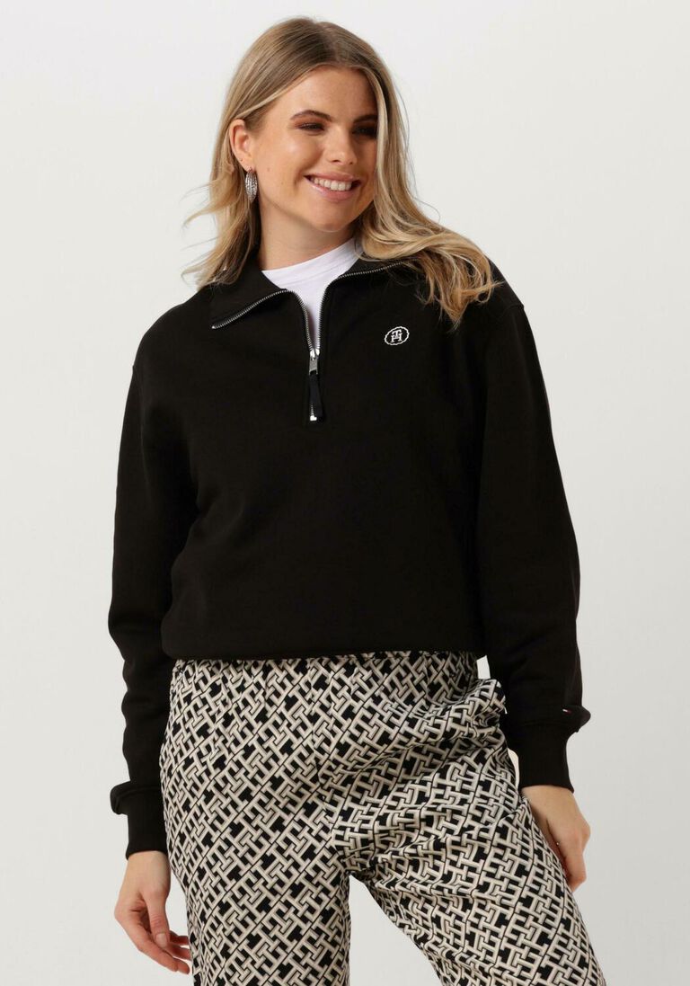 TOMMY HILFIGER zwarte tommy hilfiger sweater smd crop 1/2 zip sweatshirt