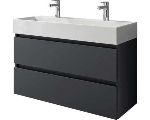 Pelipal Torino badkamermeubelset, BxHxD 101 x 66,7 x 40 cm, frontkleur mat zwart, 2-delige badkamermeubelset met witte keramische wastafel