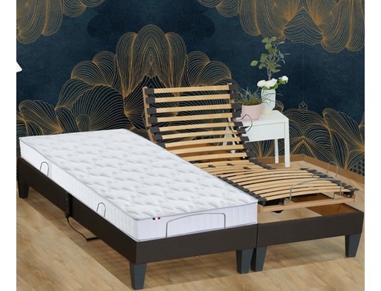 IDLITERIE - Matelas + Sommier 2 x 90 x 200 Ensemble relaxation mémoire de forme + sommier avec réglage...