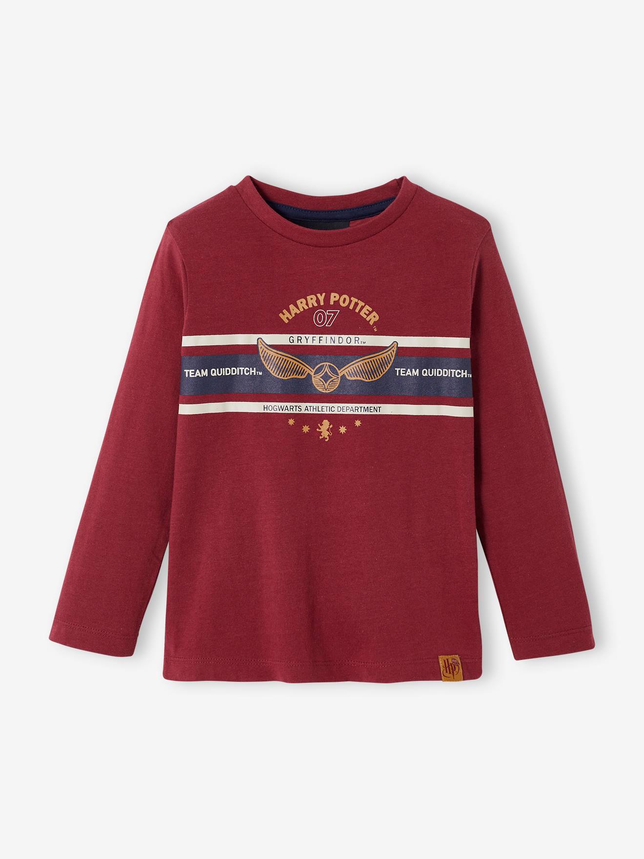 Camiseta de manga comprida Harry Potter®, vermelha escura, lisa com estampas.
