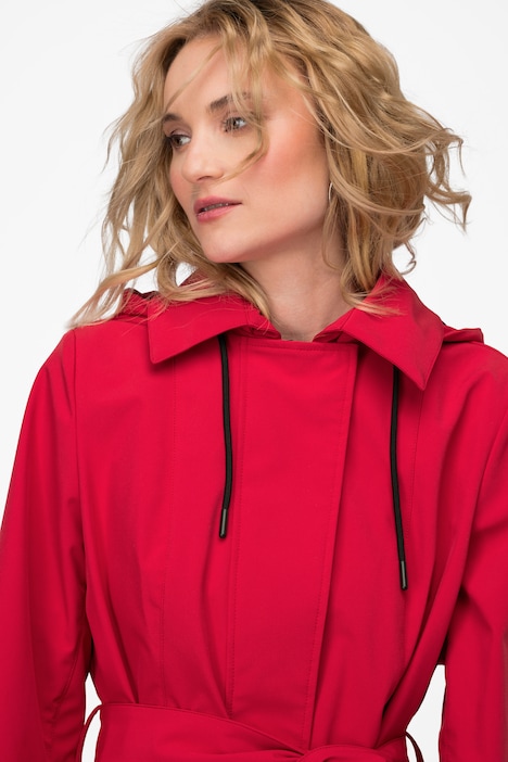 Trenchcoat, Kapuze, Bindegürtel, Langarm