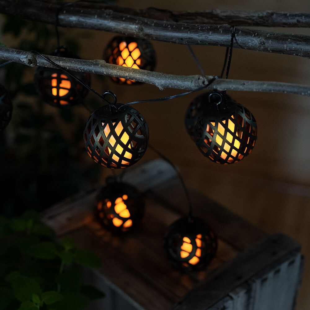 LED Solar Lichterkette, 8x Kugel, Flammen-Effekt, L 410 cm