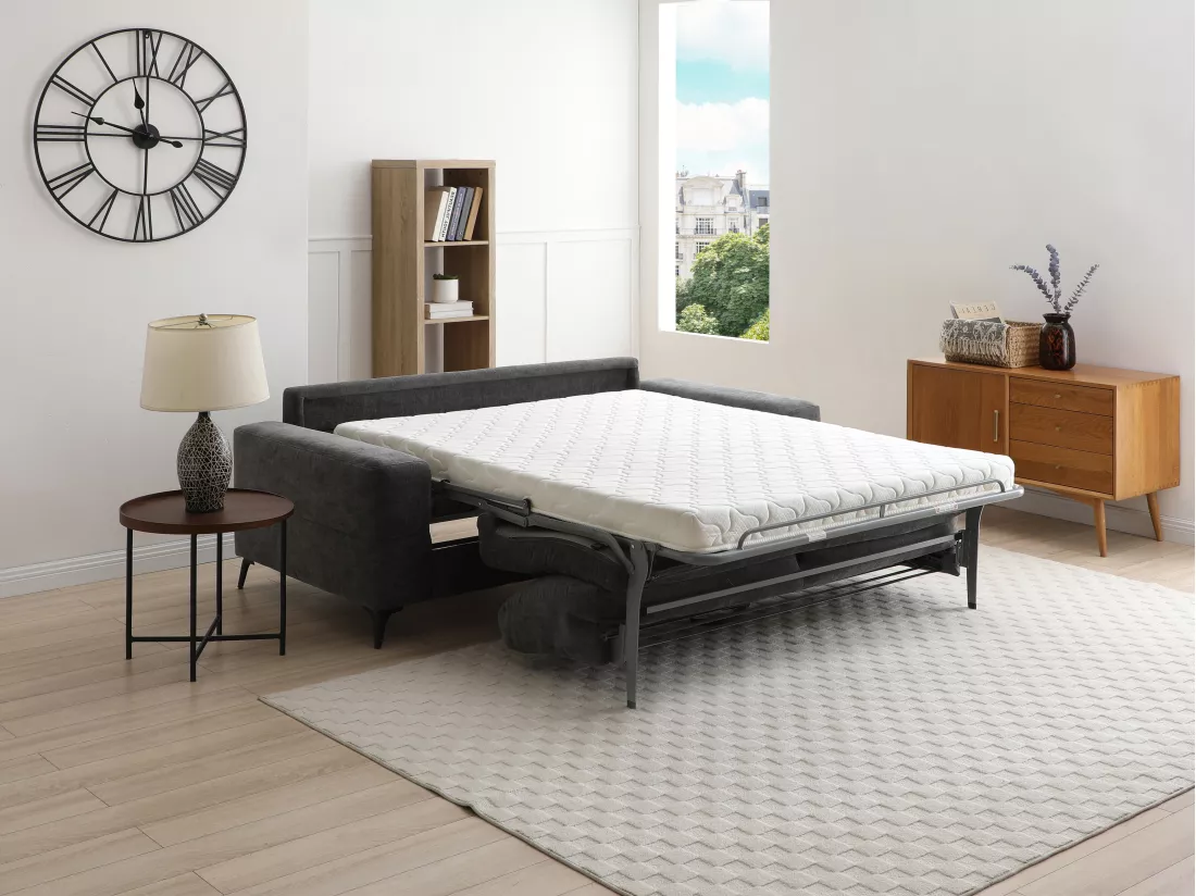 Canapé 3 places convertible express en tissu gris anthracite DUJARDA
