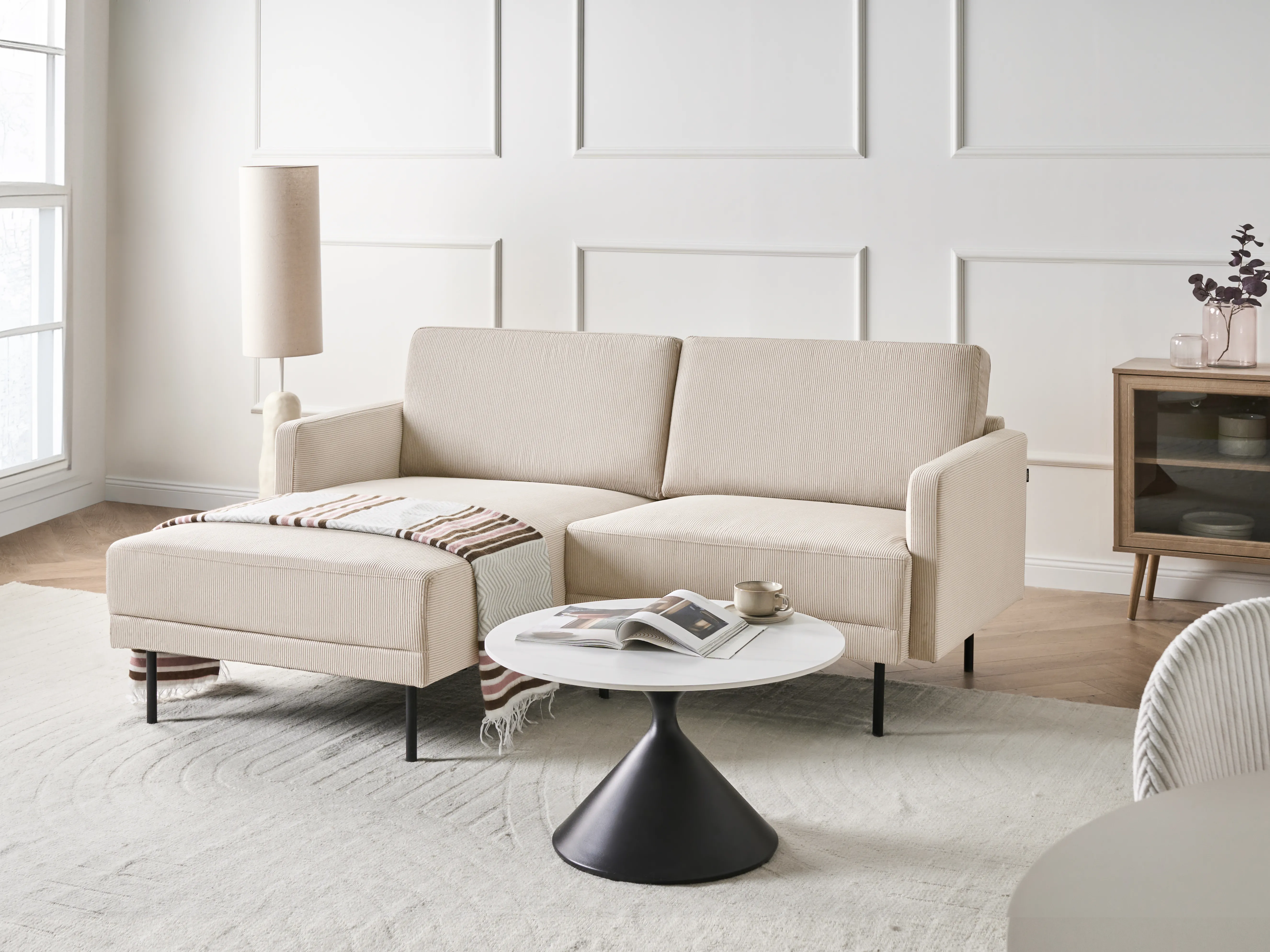 Hoekbank 2-zits BREDA Corduroy Beige rechtszijdig