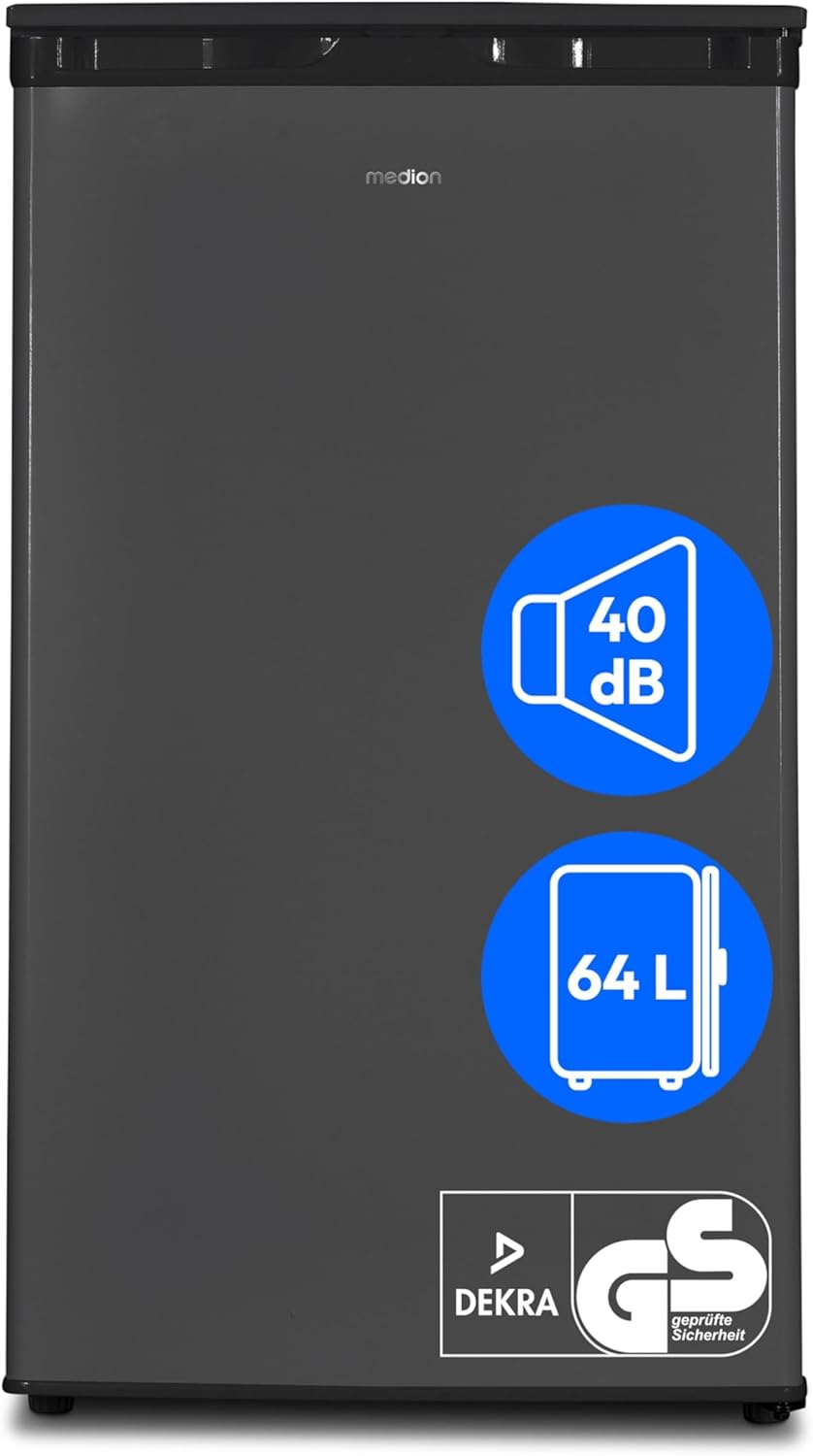 MEDION Gefrierschrank (64 Liter, 85cm hoch, 3 transparente Schubladen, Türanschlag wechselbar, MD37688) grau