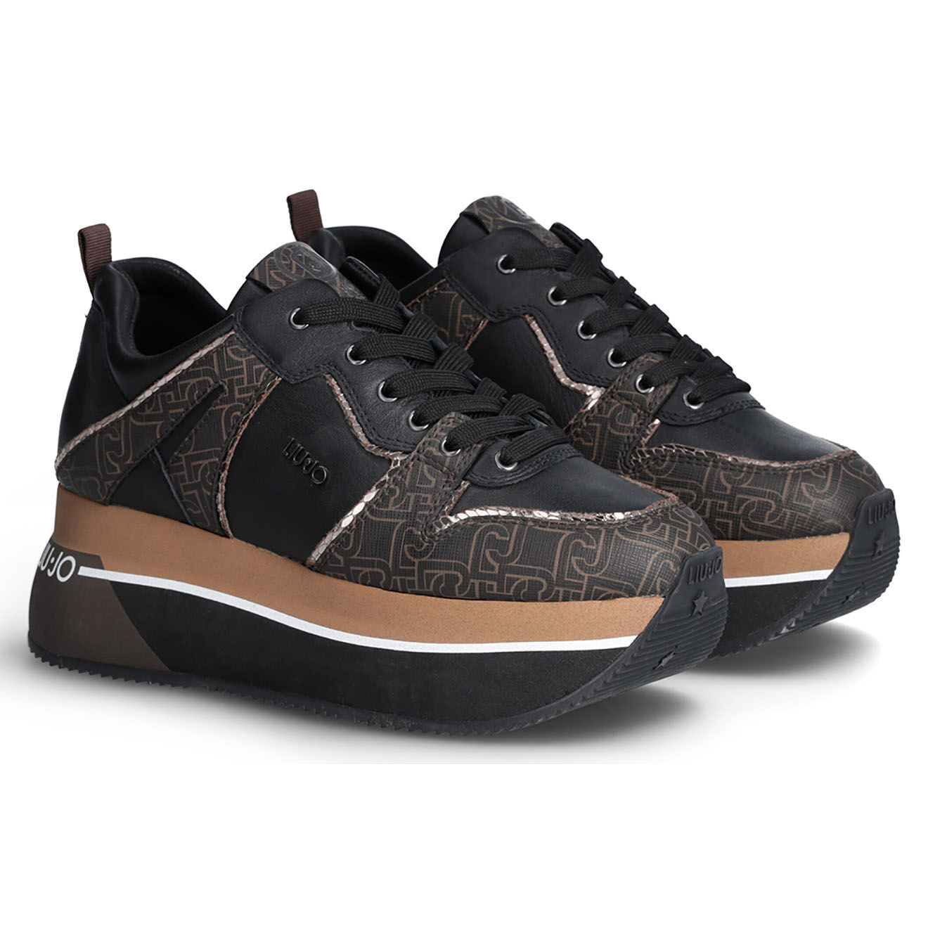 Liu-Jo Sneakers en Cuir Iris noir/marron
