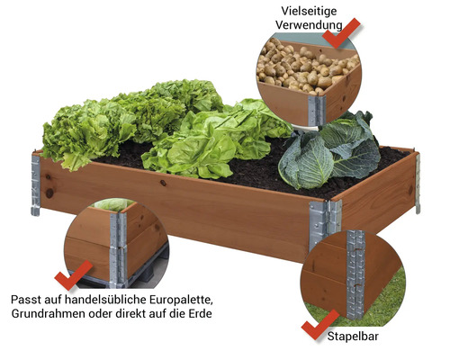 Verhoogd bed insteeksysteem, palletframe BUILDIFY sparrenhout 120 x 80 x 20 cm honing