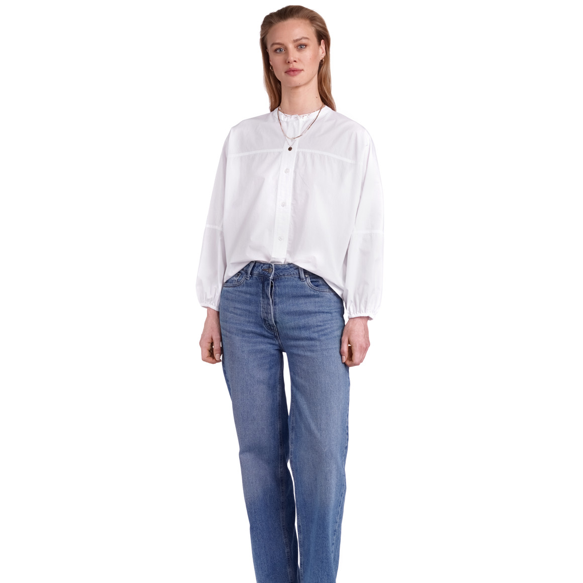 Jonas Nielsen Damen Bluse mit Ballonärmeln weiss