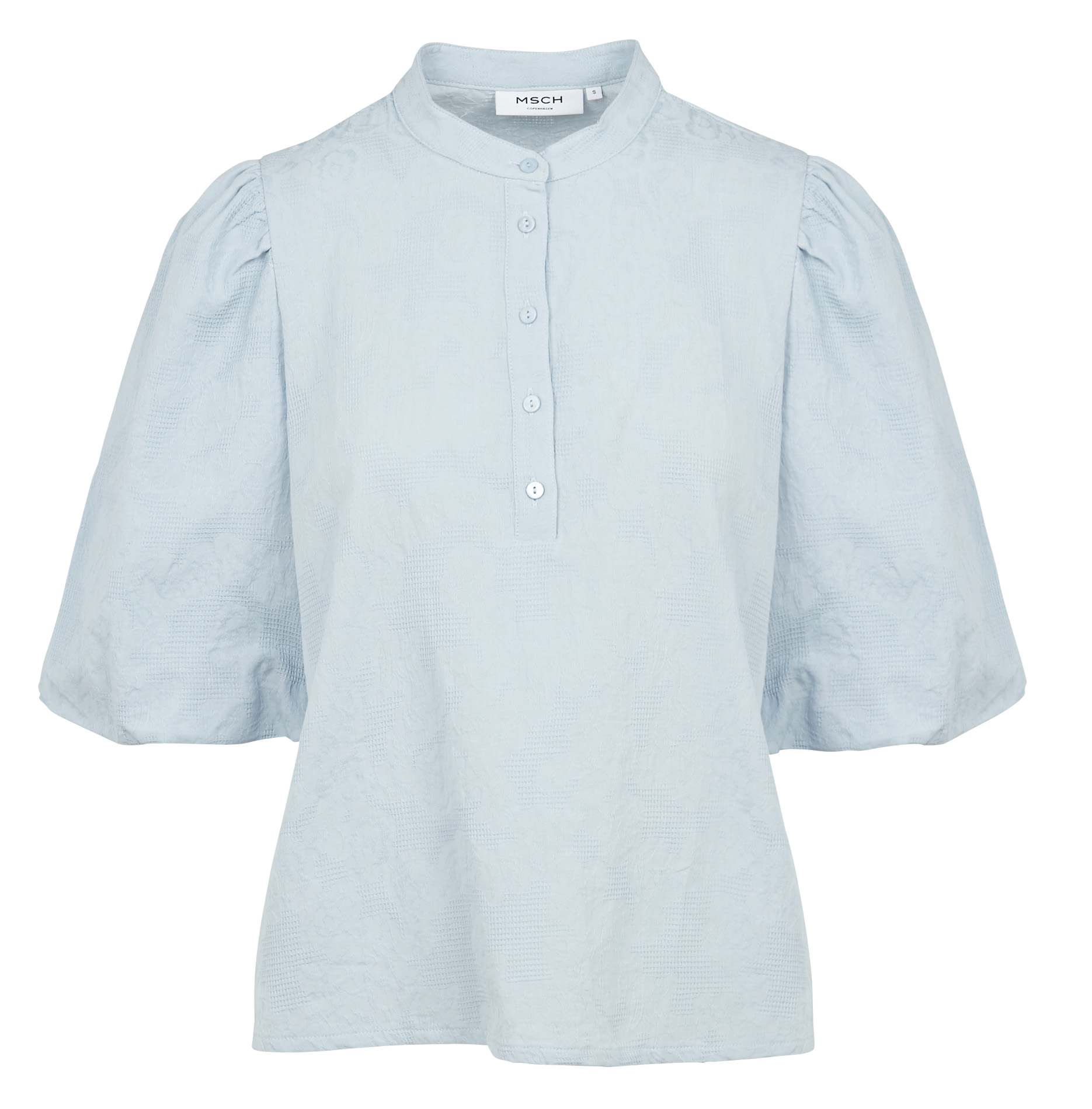 Top col rond jacquard en coton| Bleu