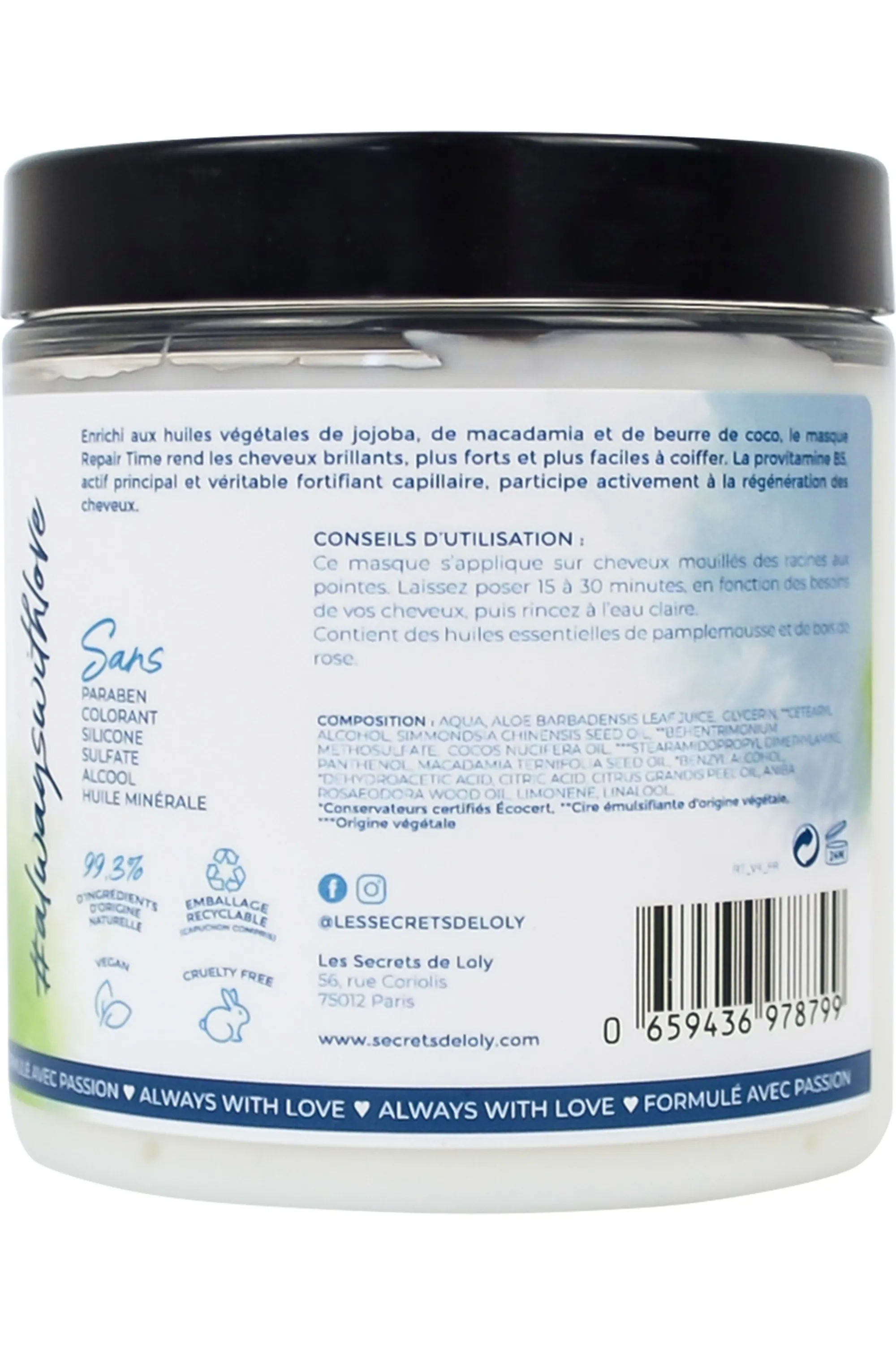 Les Secrets de Loly Masque hydratant Repair Time-230 ml