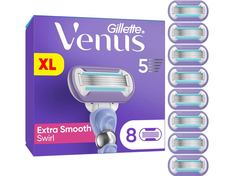 Gillette Venus Rasierklingen Extra Smooth Swirl 8 Stück Ersatzklingen für Damen mit schwenkbarem Handstück und Duschhalterung