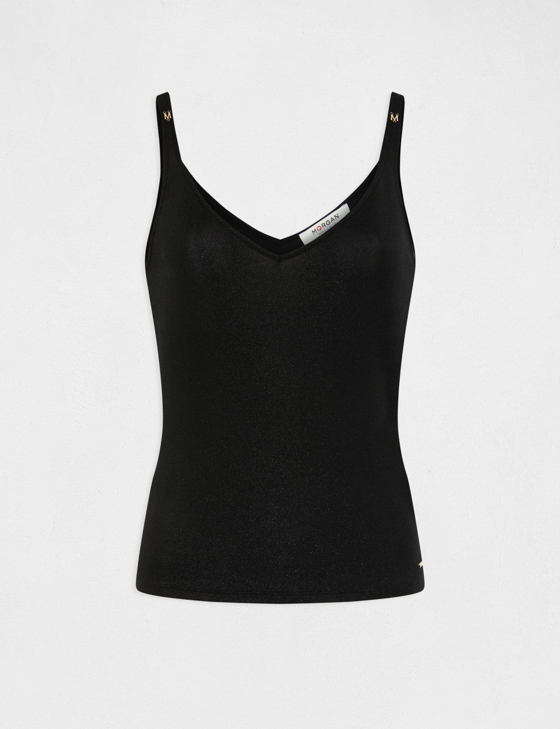 Débardeur col en V fils métallisés noir femme - noir