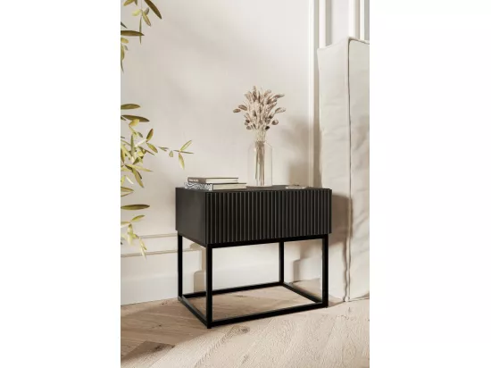 Table de chevet - 50 cm - noir avec pieds noirs - VELDIO