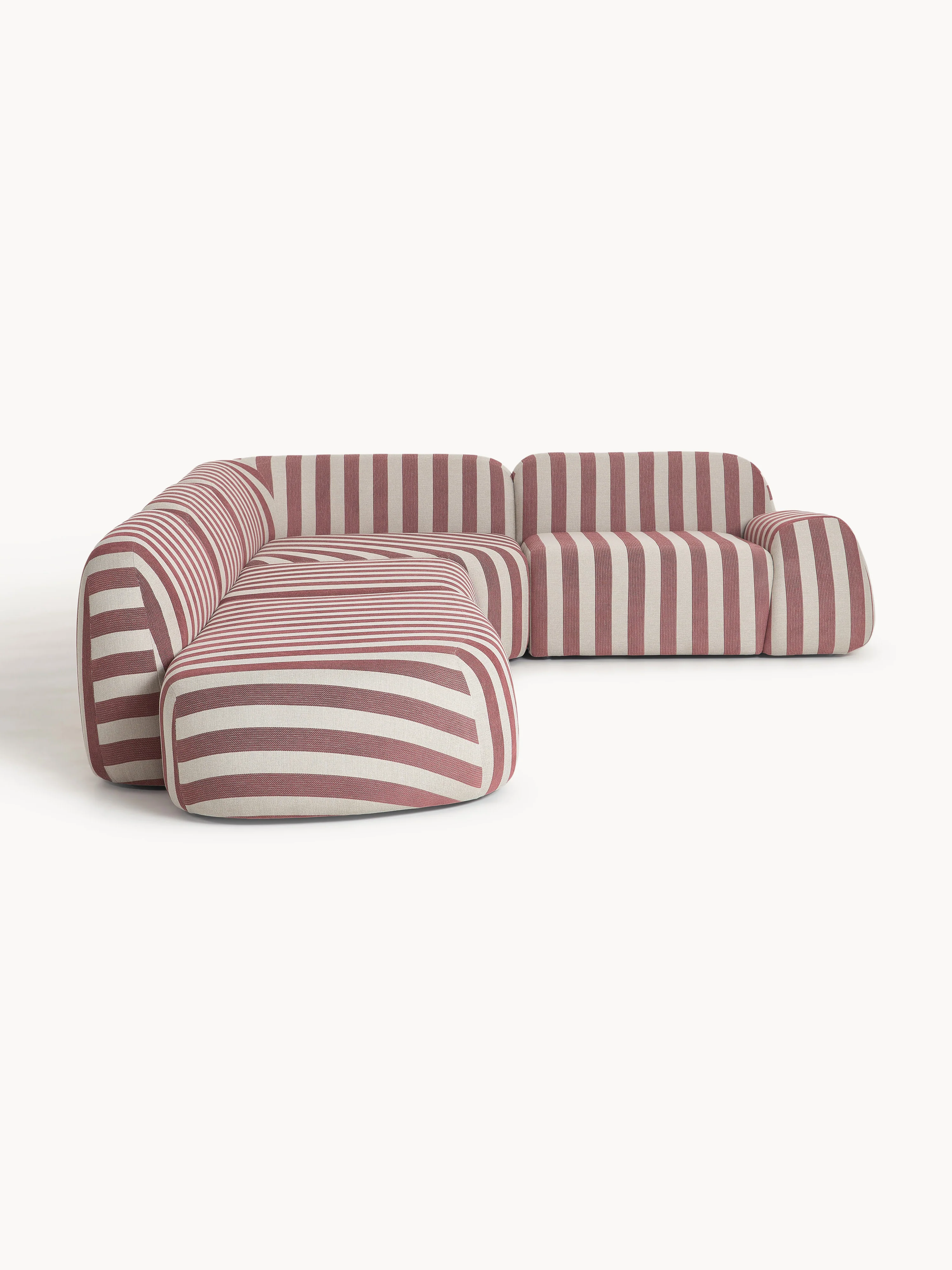 Gestreepte XL modulaire hoekbank Wolke met chaise longue