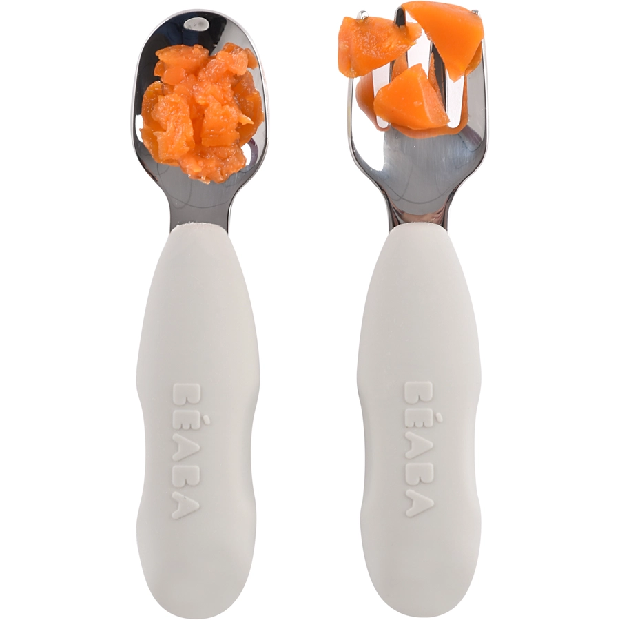 BEABA® Lernbesteck 2er Set aus Edelstahl in velvet grau