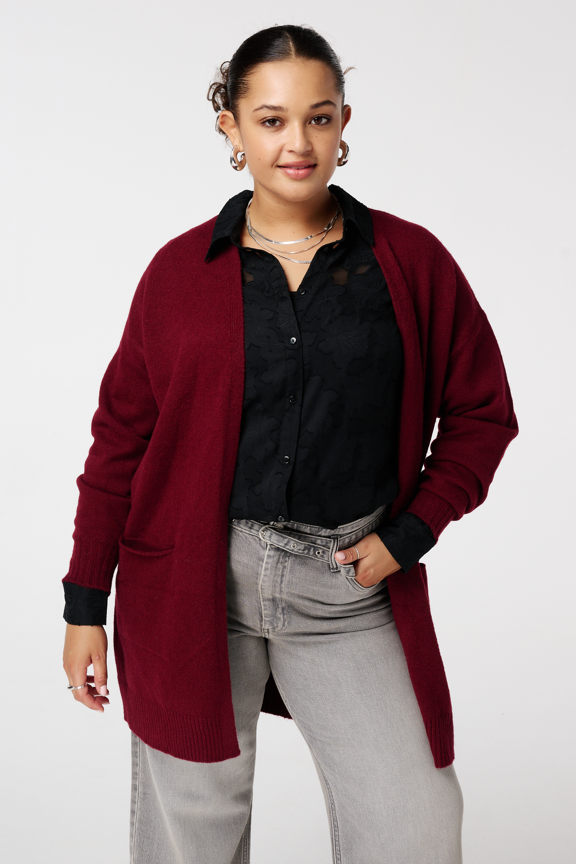 Halflang vest met steekzakken Donker rood