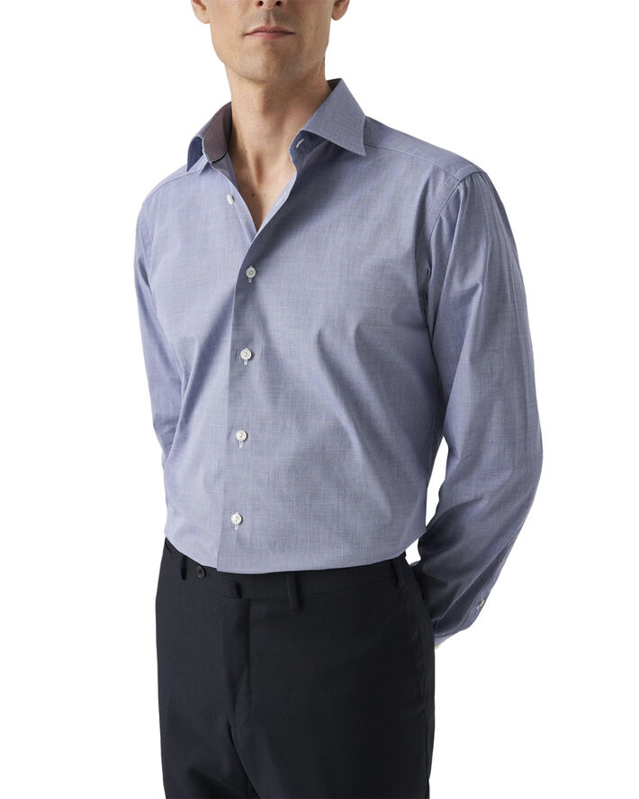 ETON Slim Fit Dark Blue Chambray Elevated Poplin Shirt Blå