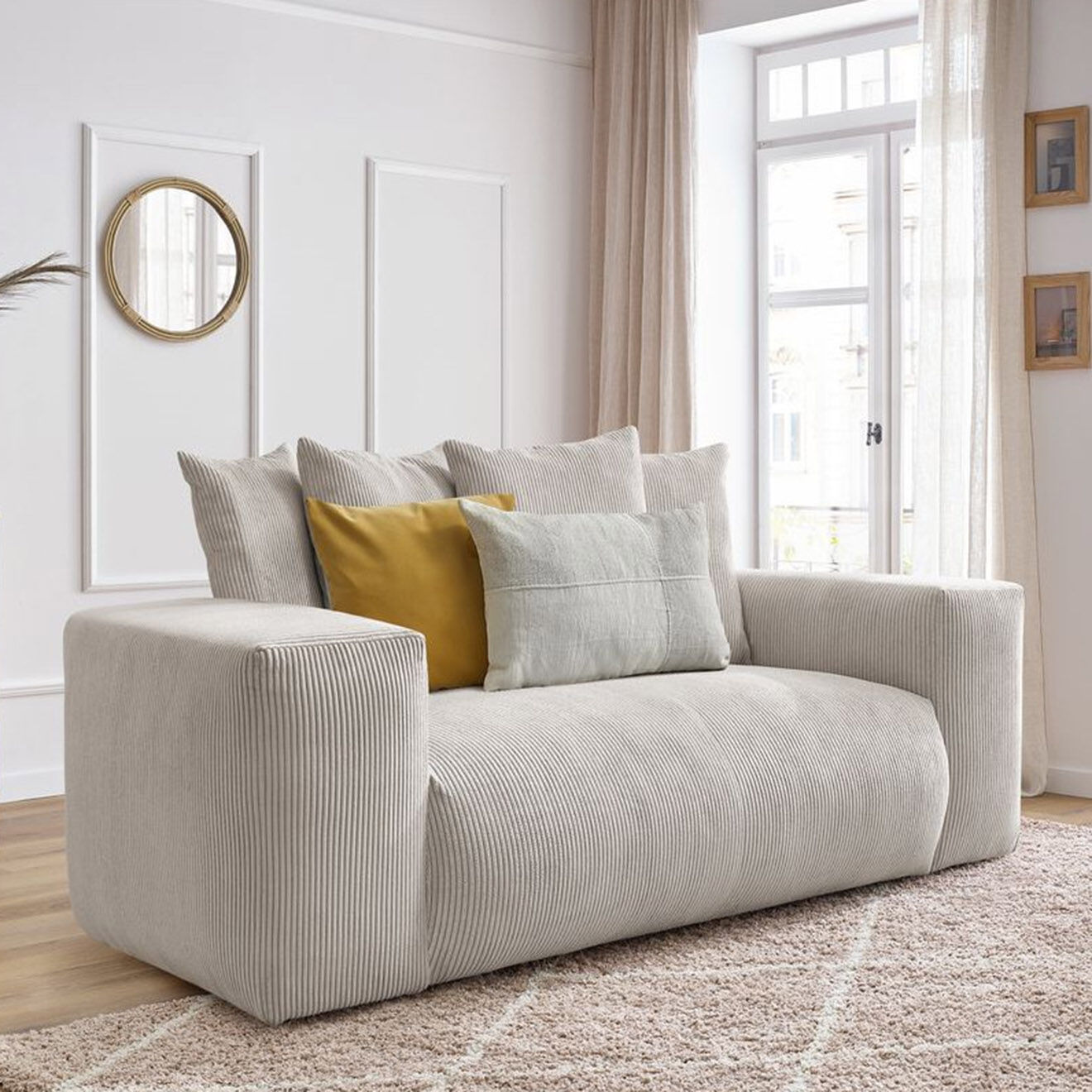 Bobochic Canapé 2 places moelleux voltaire beige - 220x124x75 cm