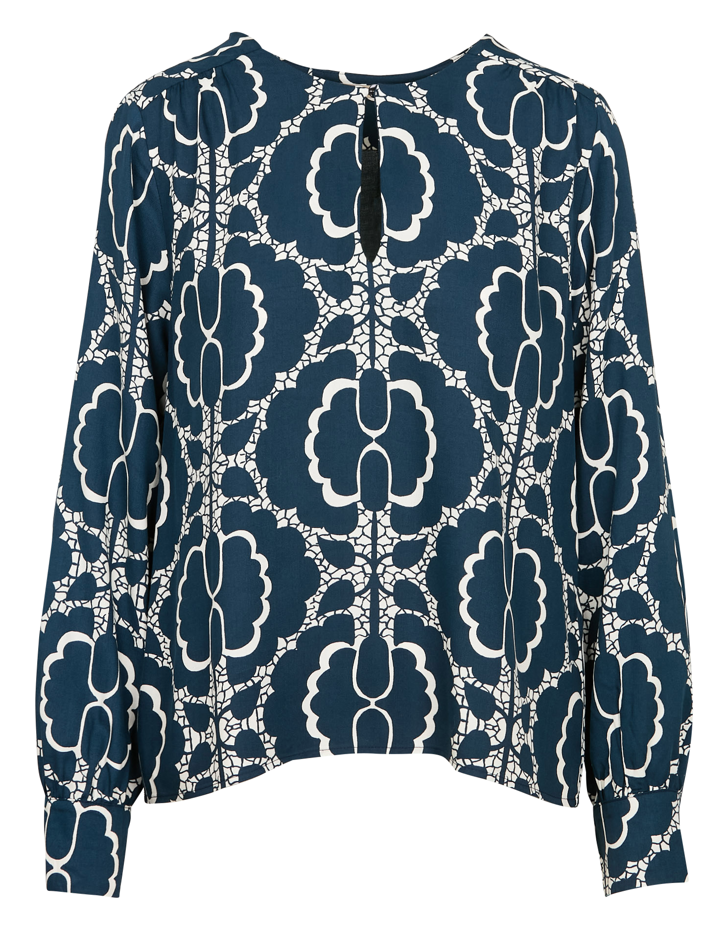 Top col rond droit imprimé | Bleu
