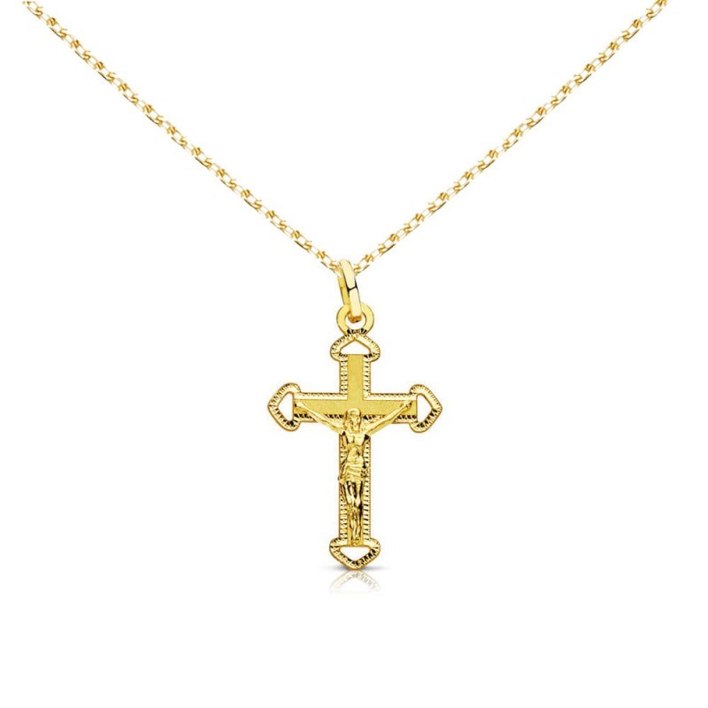 Collier - Médaille Croix Or 18 Carats 750/000 - Christ sur la Croix - Chaine Dorée