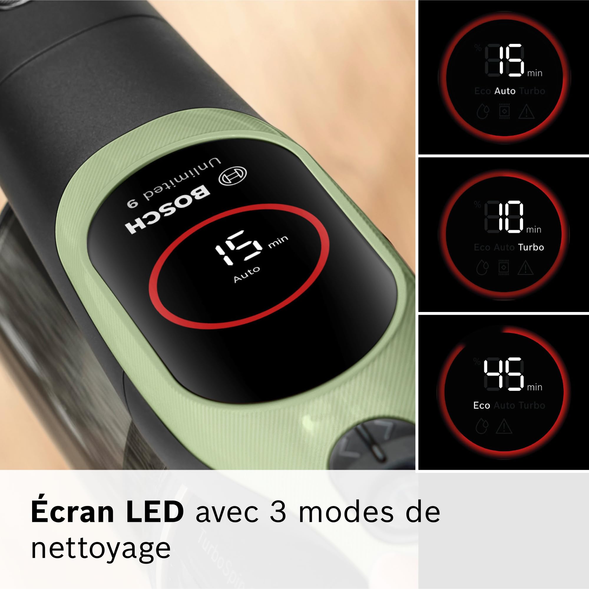 Bosch, aspirateur Balai sans Fil, Unlimited 9, Batterie 3.0 Ah, Technologie MicroClean, bac à poussières Facile à Vider, éclairage LED, Vert, BBS921TB