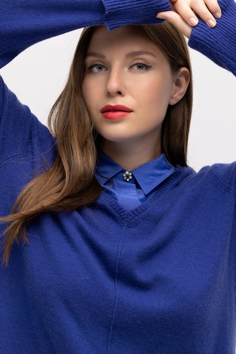 Pullover, edler Wollmix, Biese, V-Ausschnitt, Langarm