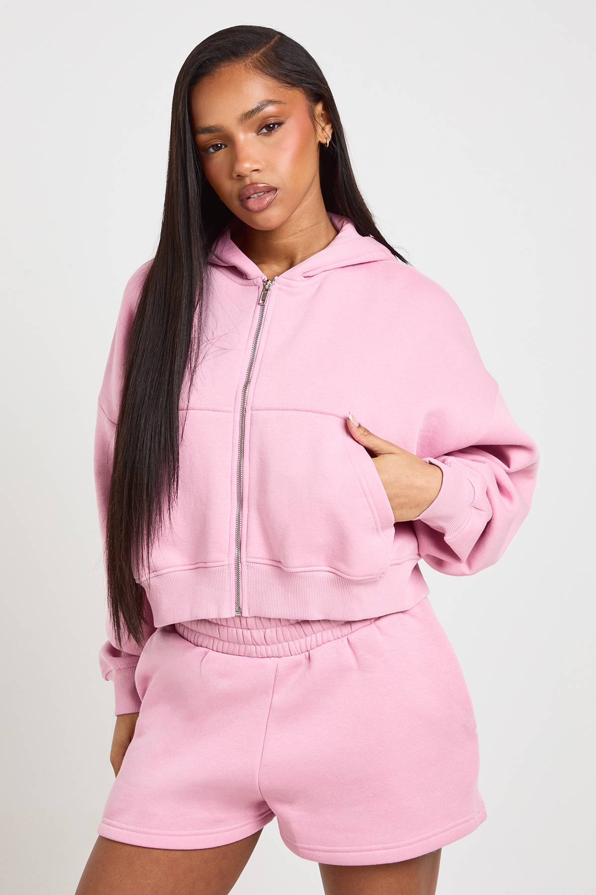 boohoo Sweat à capuche zippé surdimensionné à manches ballon et coupe boxy