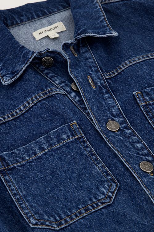 Donkerblauwe denim jumpsuit met lange mouwen
