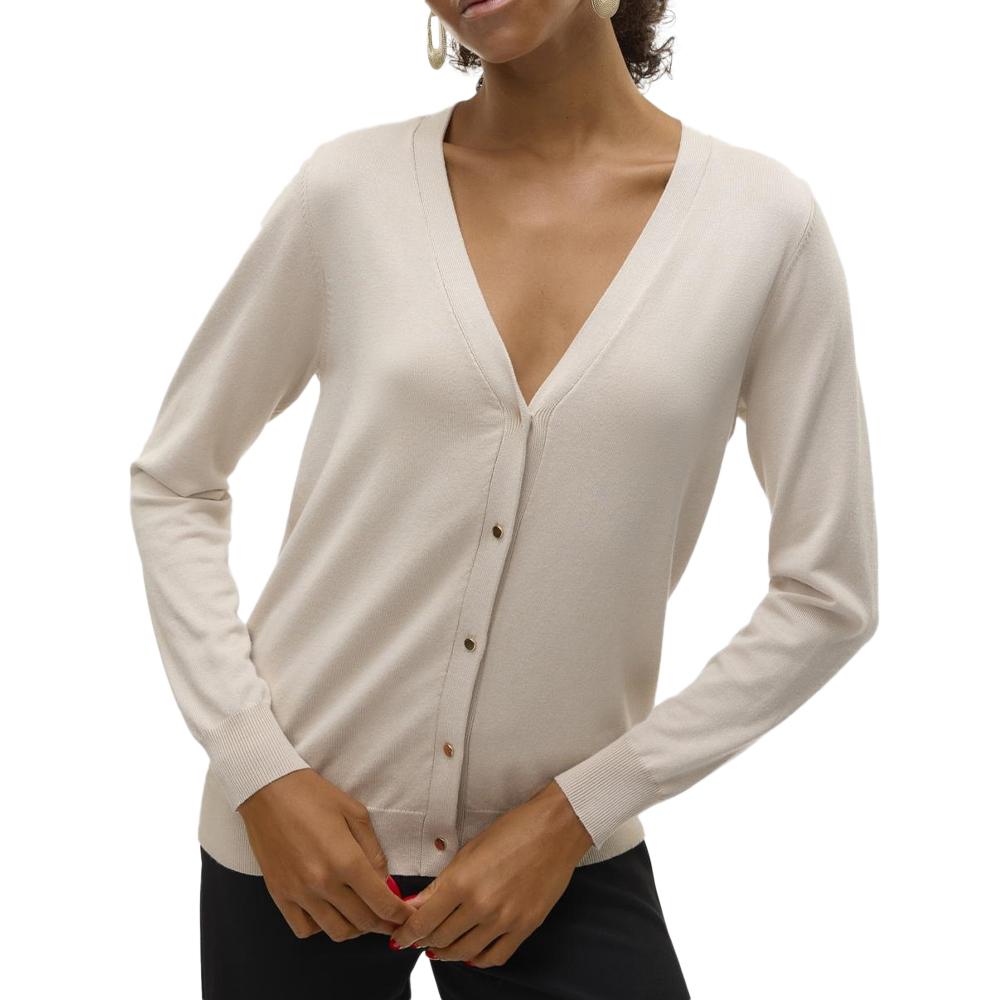 Vero Moda Gilet Beige Femme Vero Moda Silje V-neck Cardigan Moonbeam