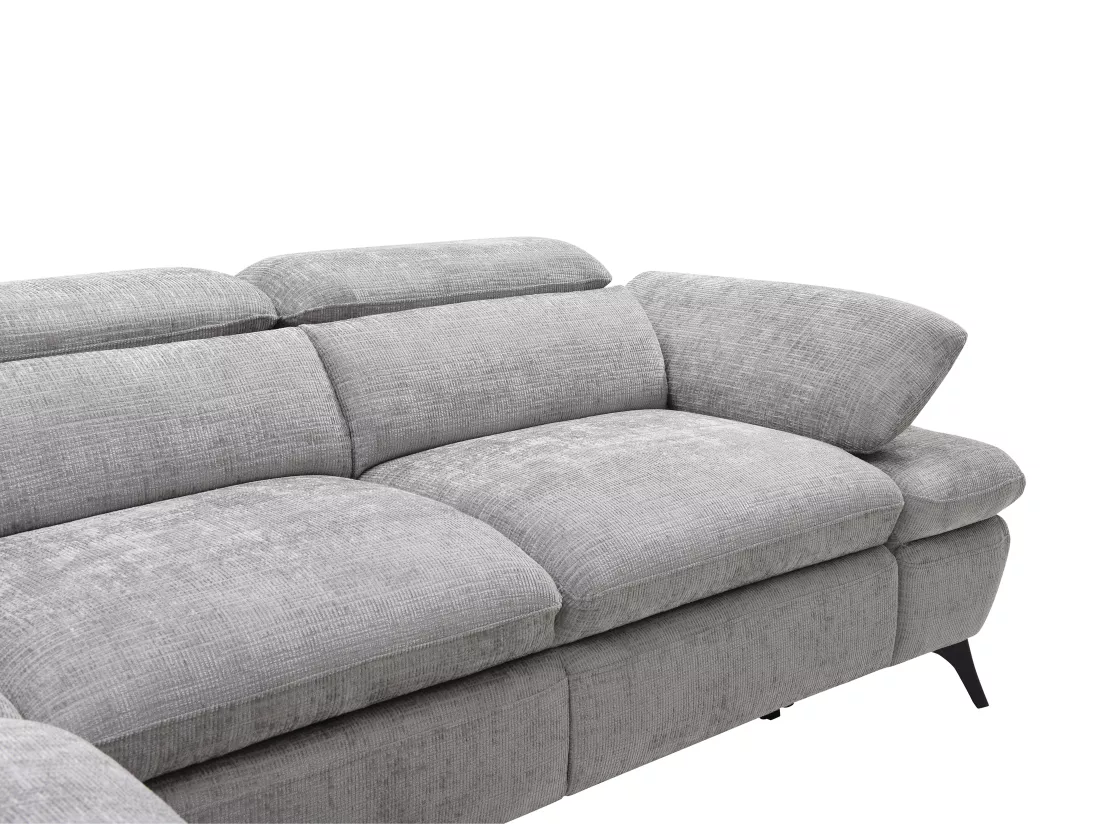 Canapé d'angle gauche convertible en tissu texturé gris SURDELI