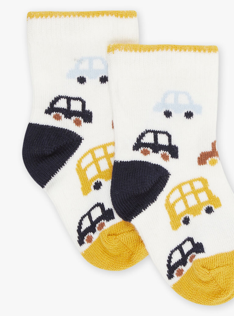 Chaussettes écrues à imprimé voitures