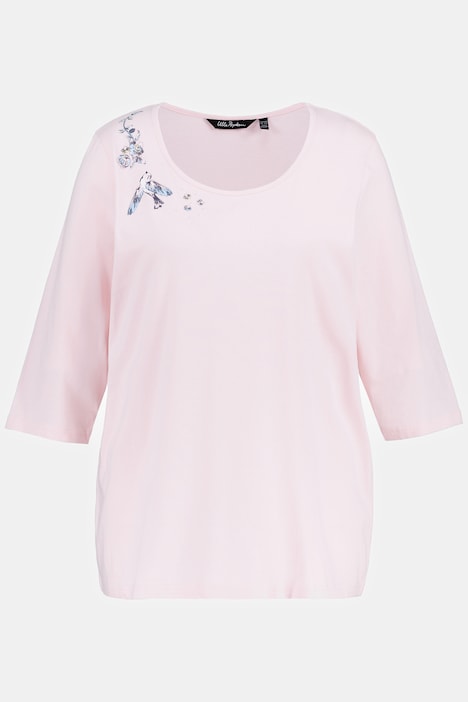 Pyjama, Vögel, Ziersteine, Rundhals, 3/4-Arm