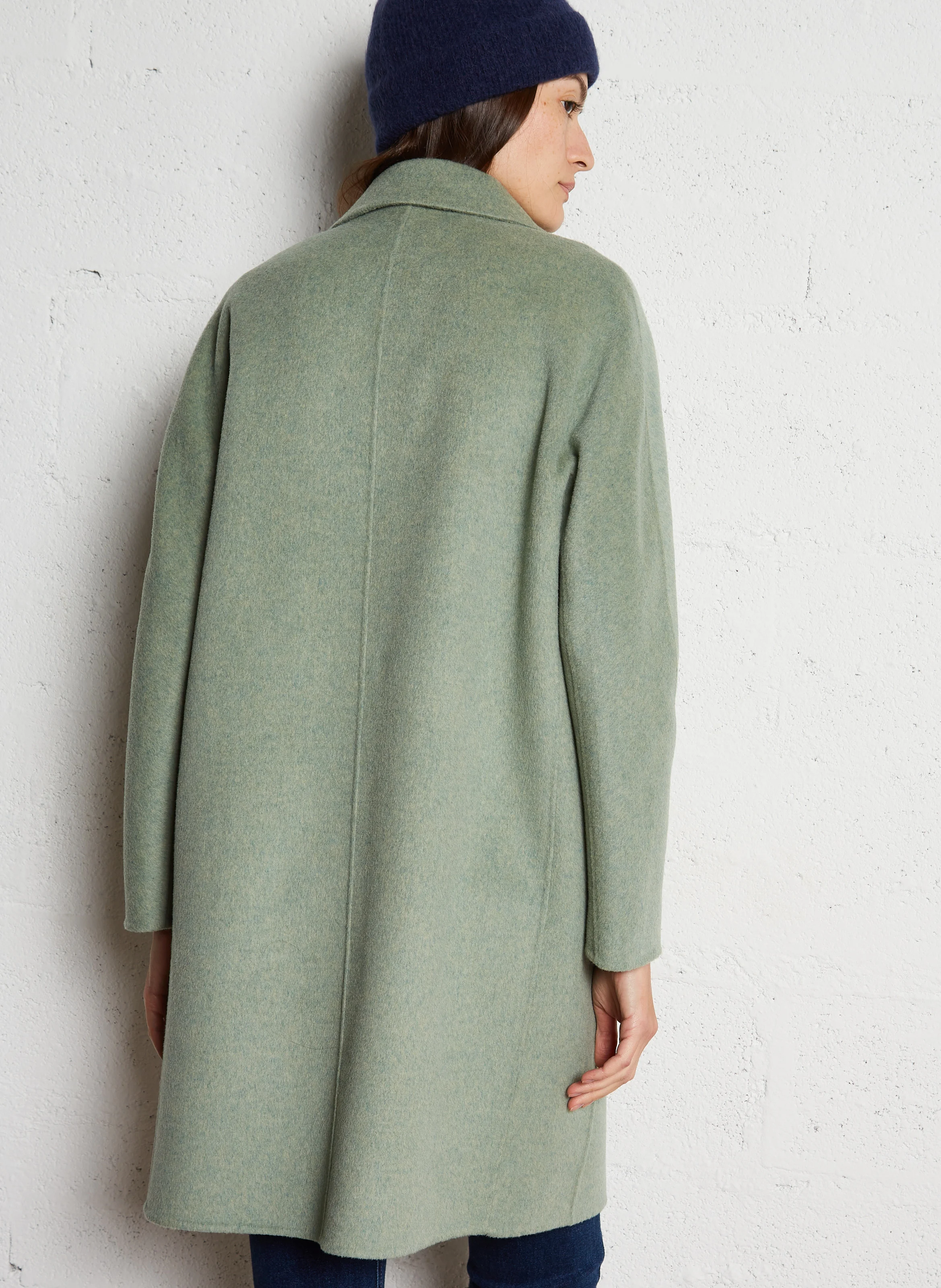 LINA - Manteau mi-long col tailleur en laine mélangée | Vert