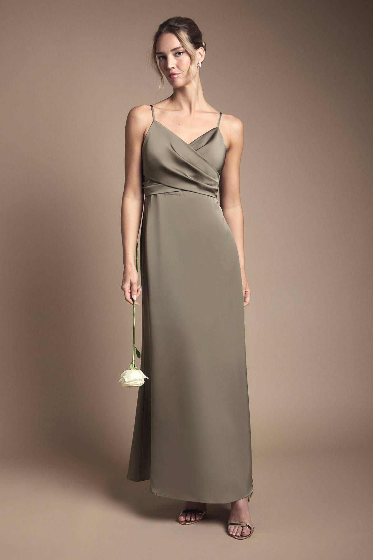 Coast Robe de Demoiselle d'Honneur Caraco en Satin à Taille Portefeuille