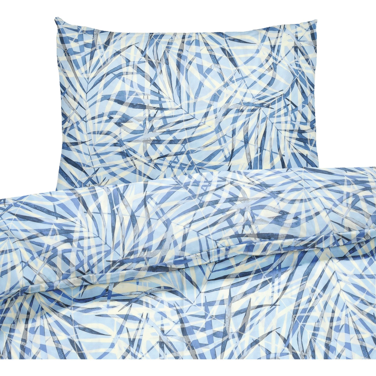 Bettwäsche Satin Palmenblätter blau 200x210 2x65x65 Bettanzug Fra