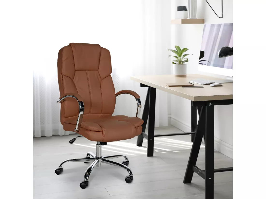 Chaise de bureau - Similicuir & Métal chromé - Marron clair - XXL Xanthos