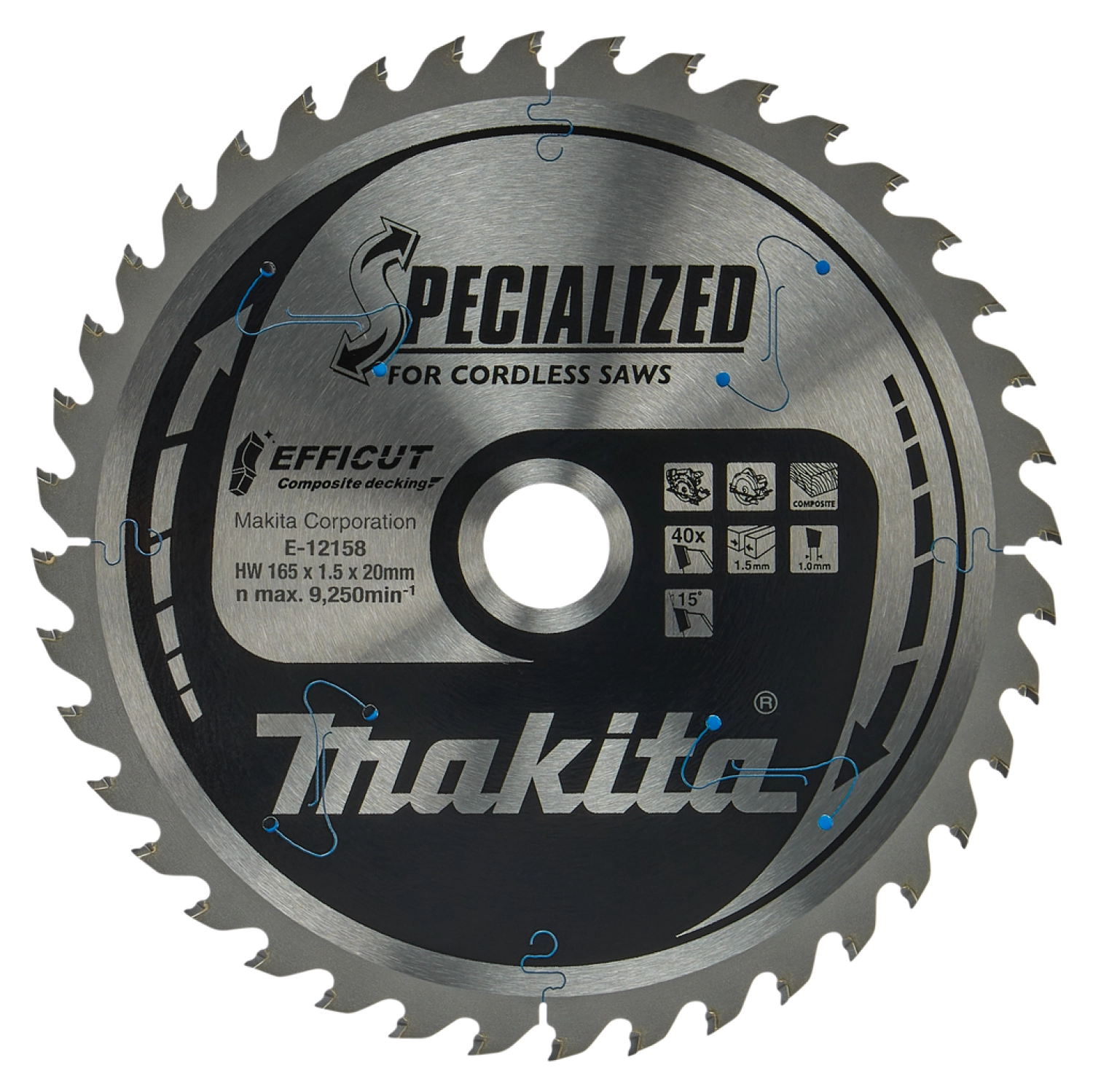 Makita E-12158 Efficut Cirkelzaagblad WPC - 165x20x1,5mm 40T