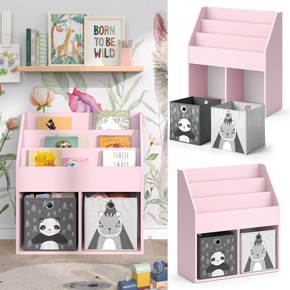 Vicco Kinderbücherregal Luigi 72 x 79 cm, Rosa, Kinderzimmerregal, mit Faltboxen