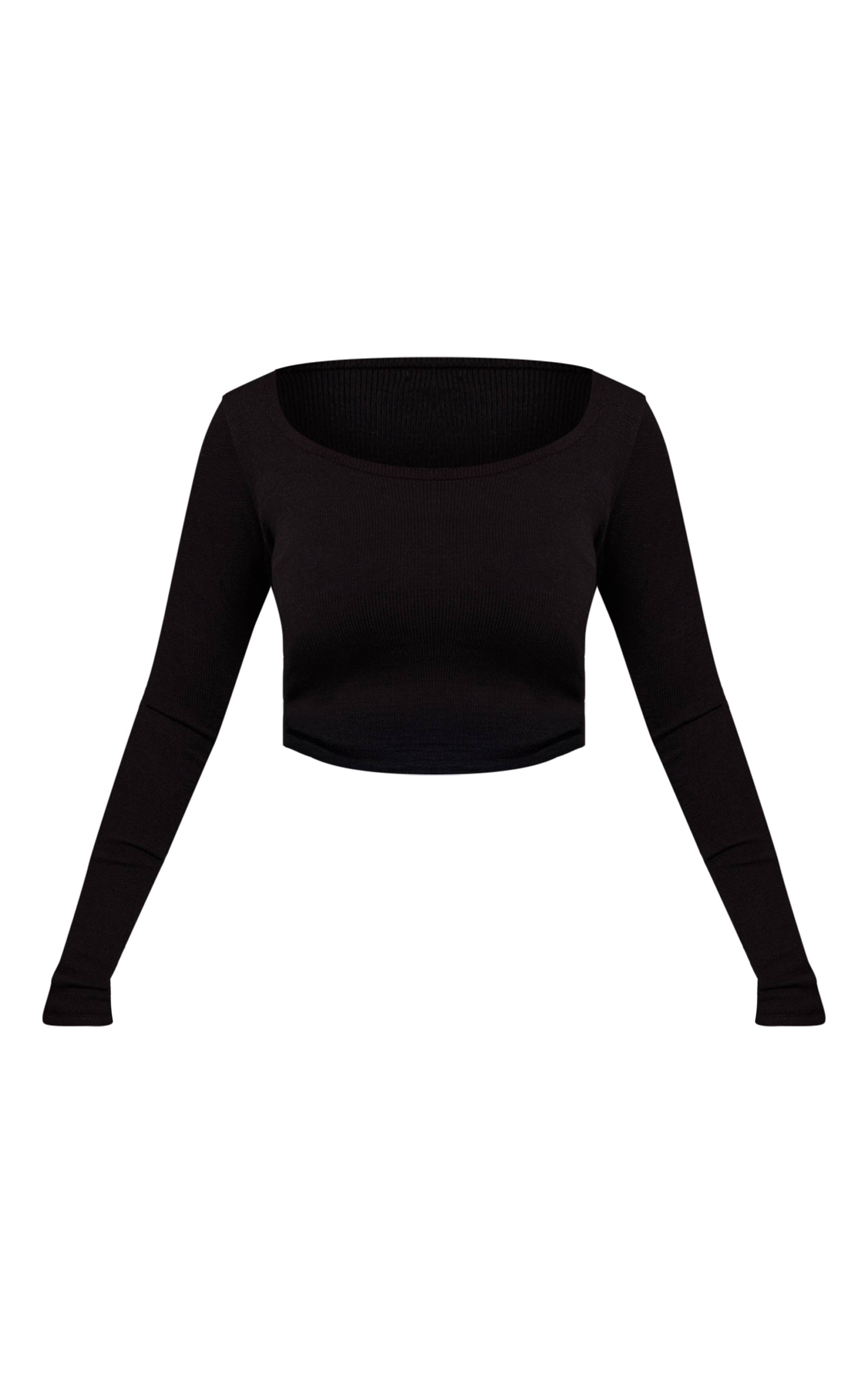Noir Top Shape En Maille À Manches Longues Et Encolure Arrondie