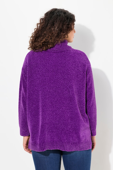 Chenille-Pullover, Oversized, Stehkragen, Langarm