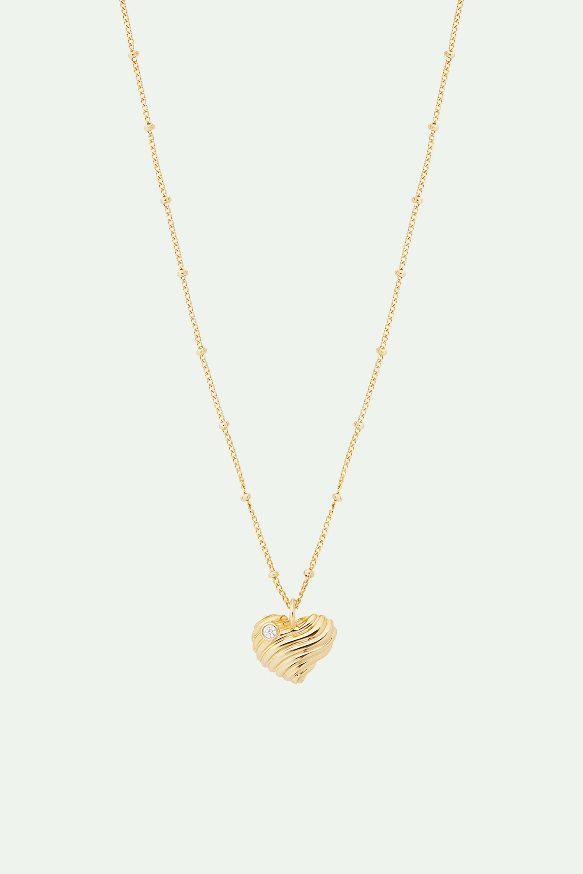 Collier pendentif coeur strié et oxyde de zirconium | Jaune
