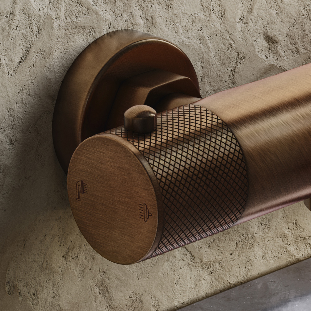 Saniclear Antique Curved thermostatische opbouw badkraan met handdouche verouderd messing