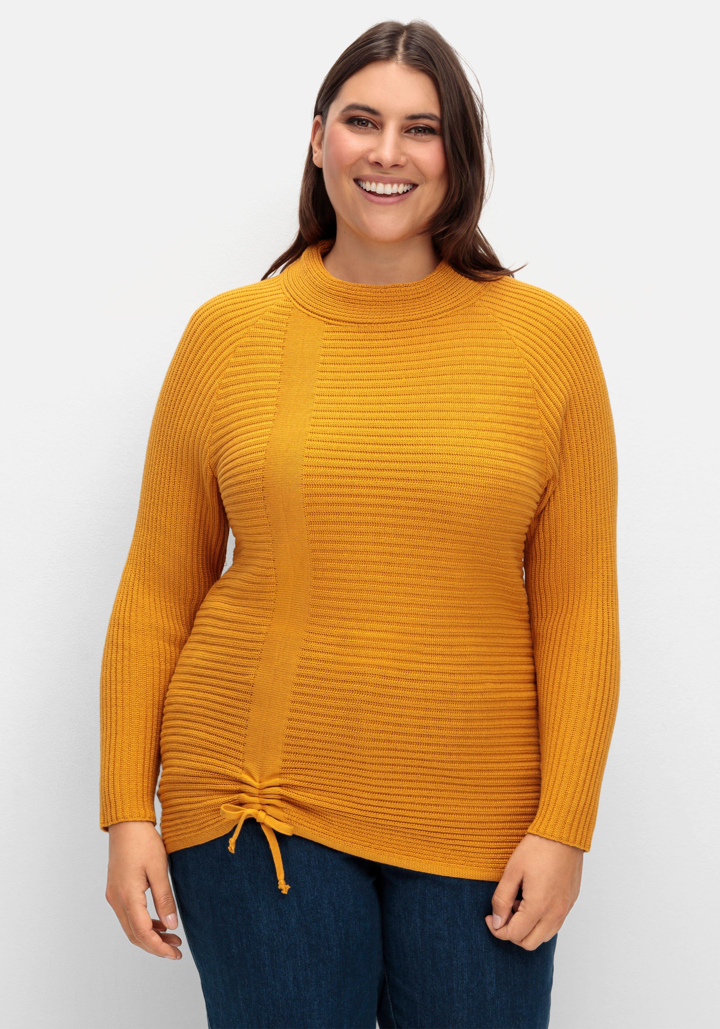 Pullover im Rippstrick, mit Raffung vorn