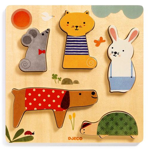Djeco houten puzzel huisdieren (5st)