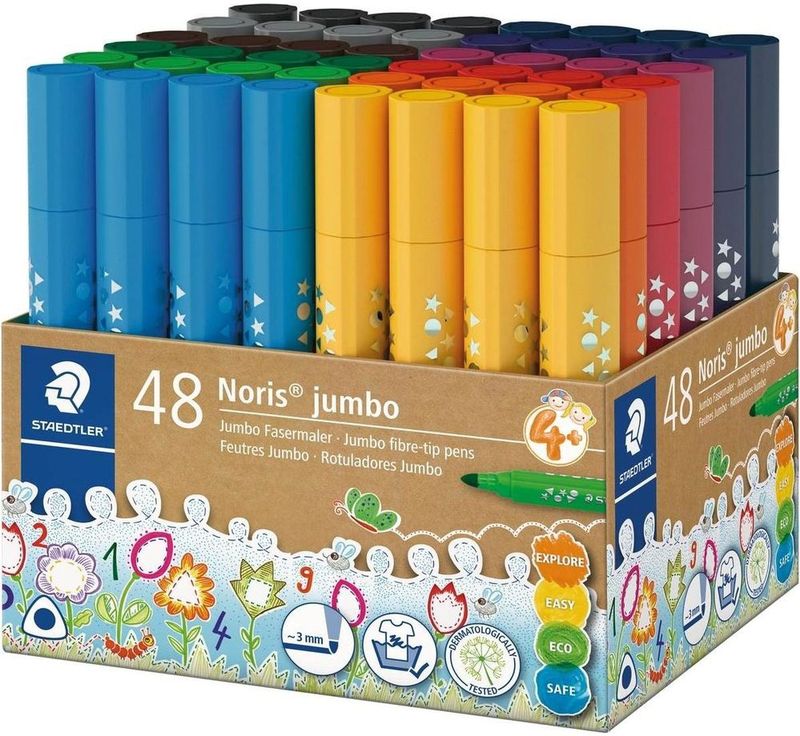 Staedtler - Noris Jumbo - Viltstiften - Kokerverpakking met 48 stuks - Lijnbreedte ca. 3 mm